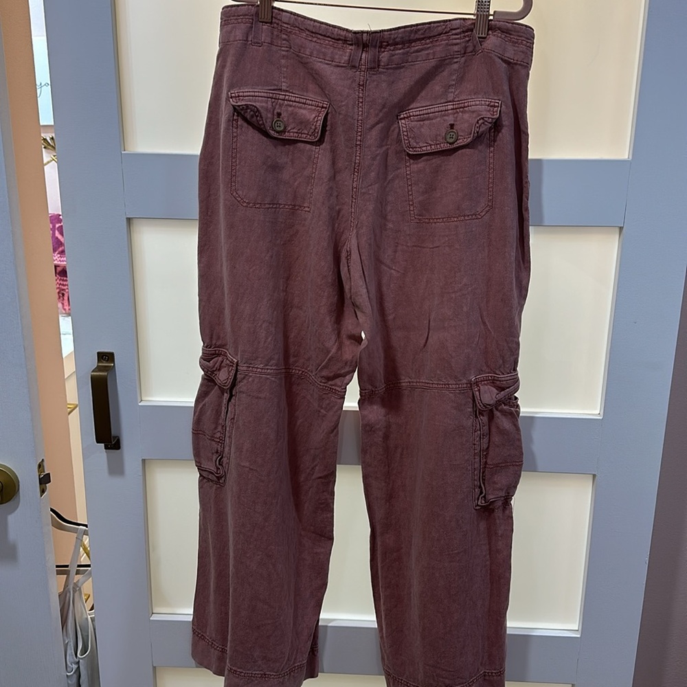 Anthropologie Pilcro Mauve Linen Blend Wide Leg Cargo Pant Sz 32 - Picture 2 of 6